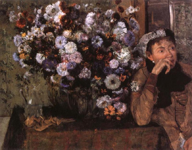 Edgar Degas A Woman seated beside a vase of flowers oil painting image